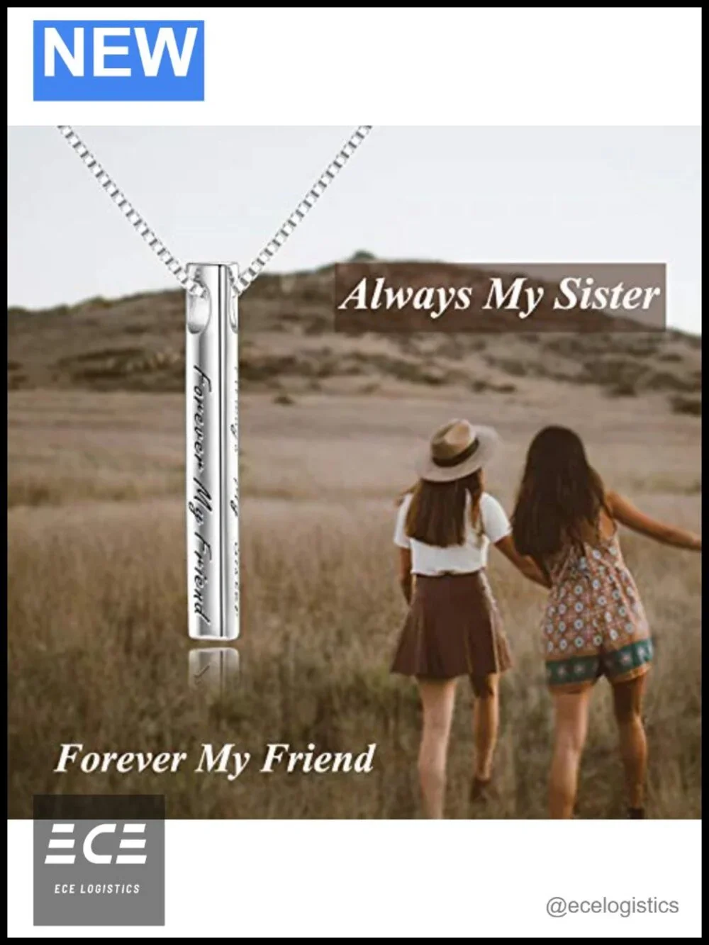 Sterling Silver Sister Bar Necklace Inspirational Gift